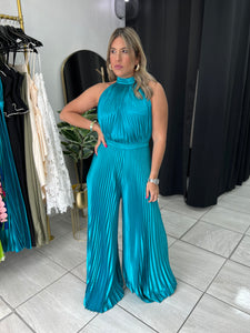 Teal Pleated Jumpsuit