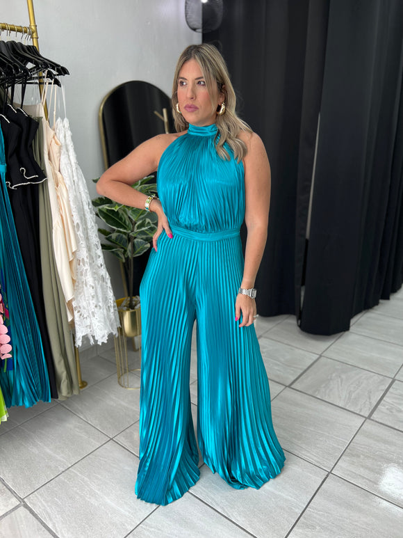 Teal Pleated Jumpsuit