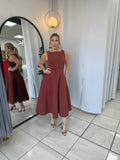 Wine BoatNeck Midi Dress