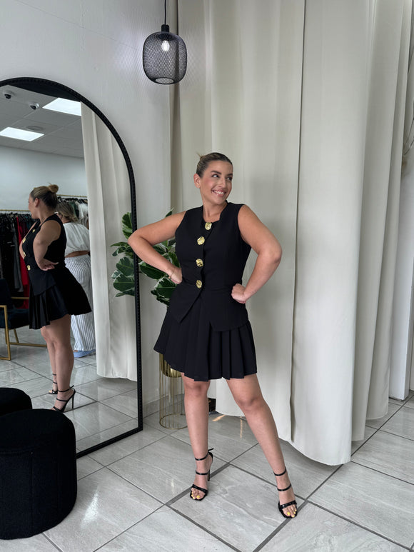 Black Luxe Vest & Skirt Set