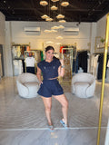 Navy Embroidery Crop Top & Shorts