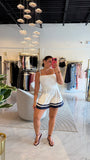 White Navy StraightNeck Romper
