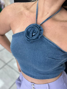 Denim Rosette Top