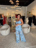 Blue Lace Floral CutOut Jumpsuit
