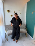 Black Satin Eyelet Set