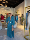Teal Wrap Collar Maxi Dress