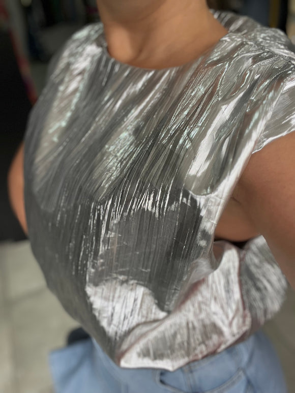 Silver Foil Pleated Top