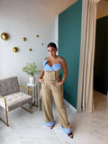 Khaki Blue Crop Top & Trousers