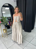 Khaki Linen Top & Maxi Skirt