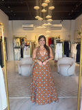 Brown Blue Halter MaxiDress