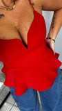 Red SweetNeck Peplum Top