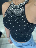 Black HighNeck Rhinestones Top