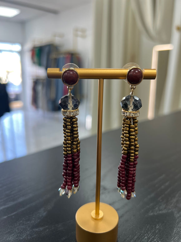 Beads Gold & Burgundy Earrings