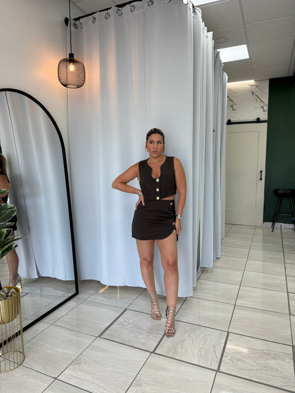 Chocolate Asymmetrical Top & Skirt