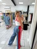 Red Denim Long Pants