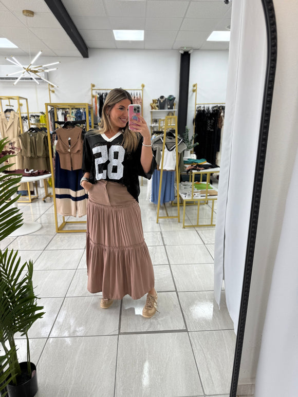 Mocha Denim Contrast Maxi Skirt