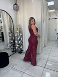 Burgundy Sequins Jumpsuit