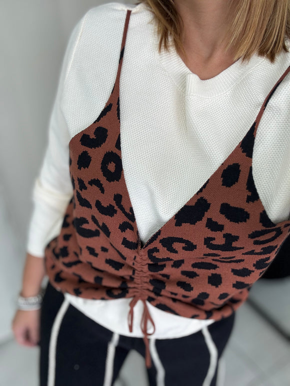 Brown Leopard Vest Sweater