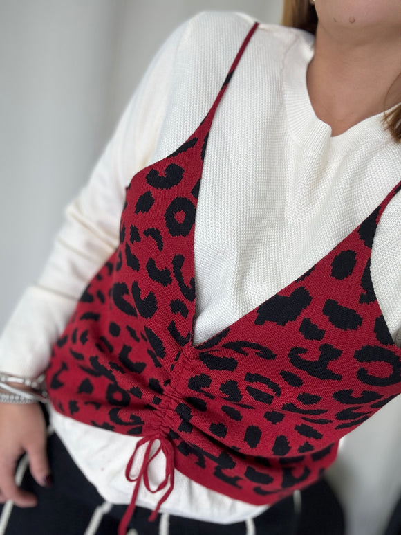 Red Leopard Vest Sweater