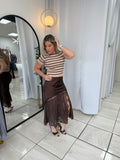 Brown Satin HighWaisted Skirt