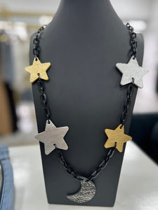 Moon Black Leather Necklace