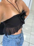 Black Petal Halter Ruffle Top