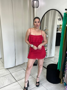 Red Ruffles Mesh Dress