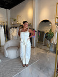 CreamWhite Barrel & Gold Buttons Top