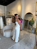 CreamWhite Barrel & Gold Buttons Top