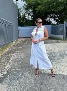 White Edgy Studded Midi Dress