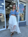 Beige Lace Asymmetrical Midi Skirt