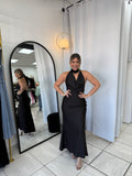 Black Satin Halter Dress