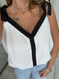 White Black ShoulderTie Bubble Top