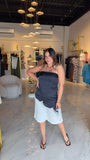 Navy Strapless Satin Lace Top
