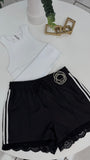 Black LaceTrim Track Shorts