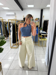 Beige Pleated WideLeg Jeans