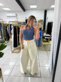 Beige Pleated WideLeg Jeans