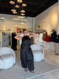 Black Satin Halter Top & Balloon Pants