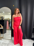 Red Slit Wide Leg Jumpsuit