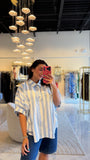 LightBlue Striped Oversized Top