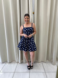 Navy PolkaDots RicRac Dress