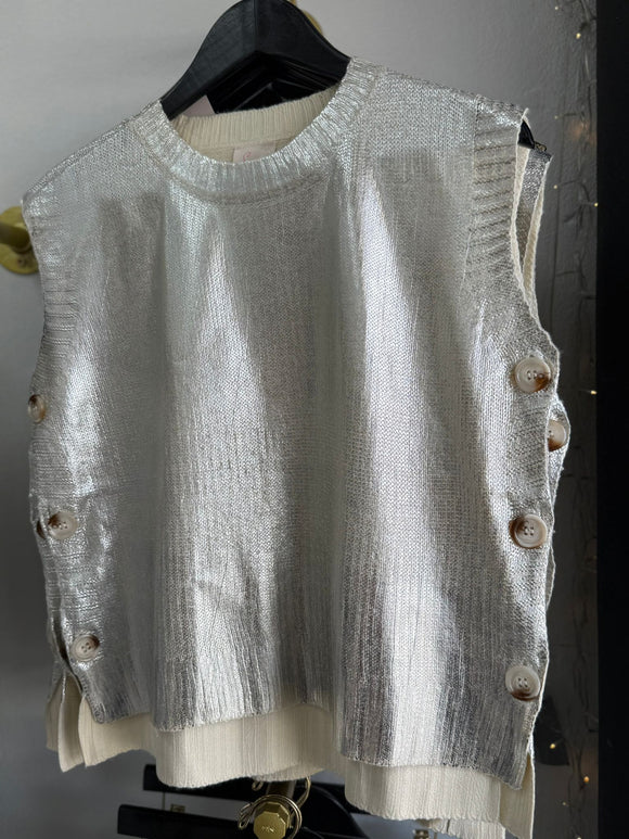 SilverIvory Metallic Sweater Vest Top