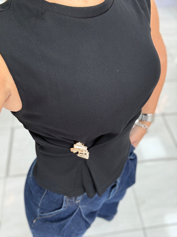 Black Gold Detail Muscle Top