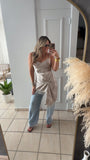 Champagne Asymmetric Lace Dress