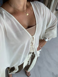 Tie Cream kimono Blouse