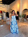 Washed Blue Floral Maxi Dress