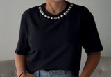 Black Studded Neck Top