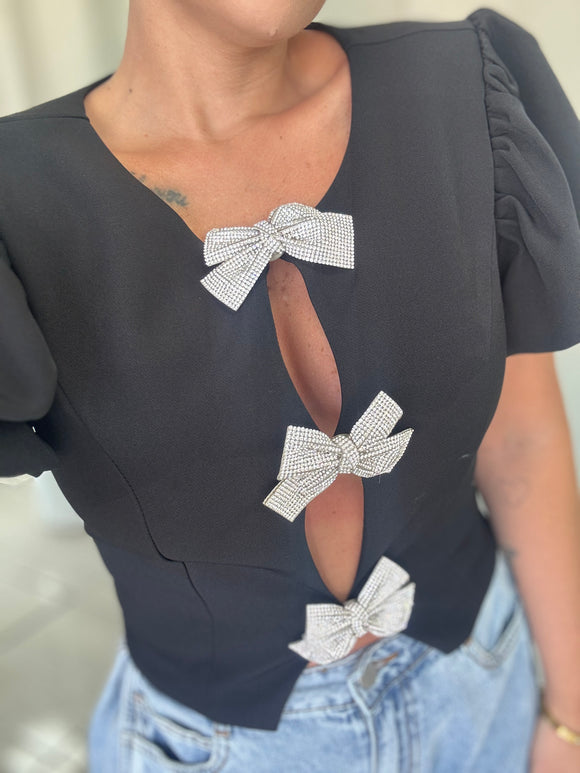 Black Puff Bow Top