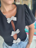 Black Puff Bow Top