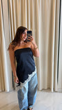 Navy Strapless Satin Lace Top